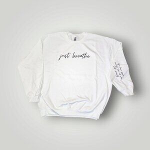 Just Breathe with Sleeve Accent Fleece Sweatshirt, White, Size X-Large